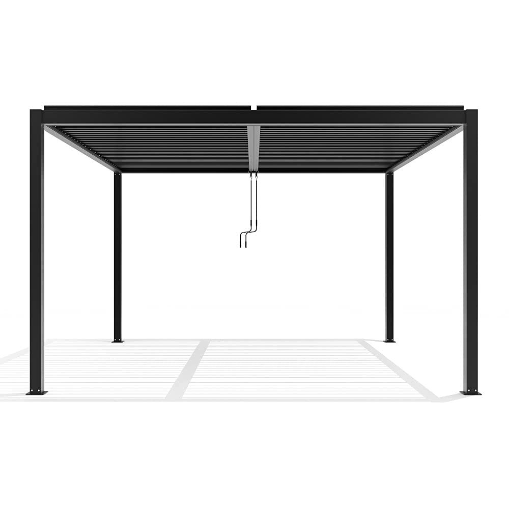Primrose Deluxe Modern Patio Veranda Pergola Carport Black Charcoal with Louvered Shutter Roof 3m x 4m