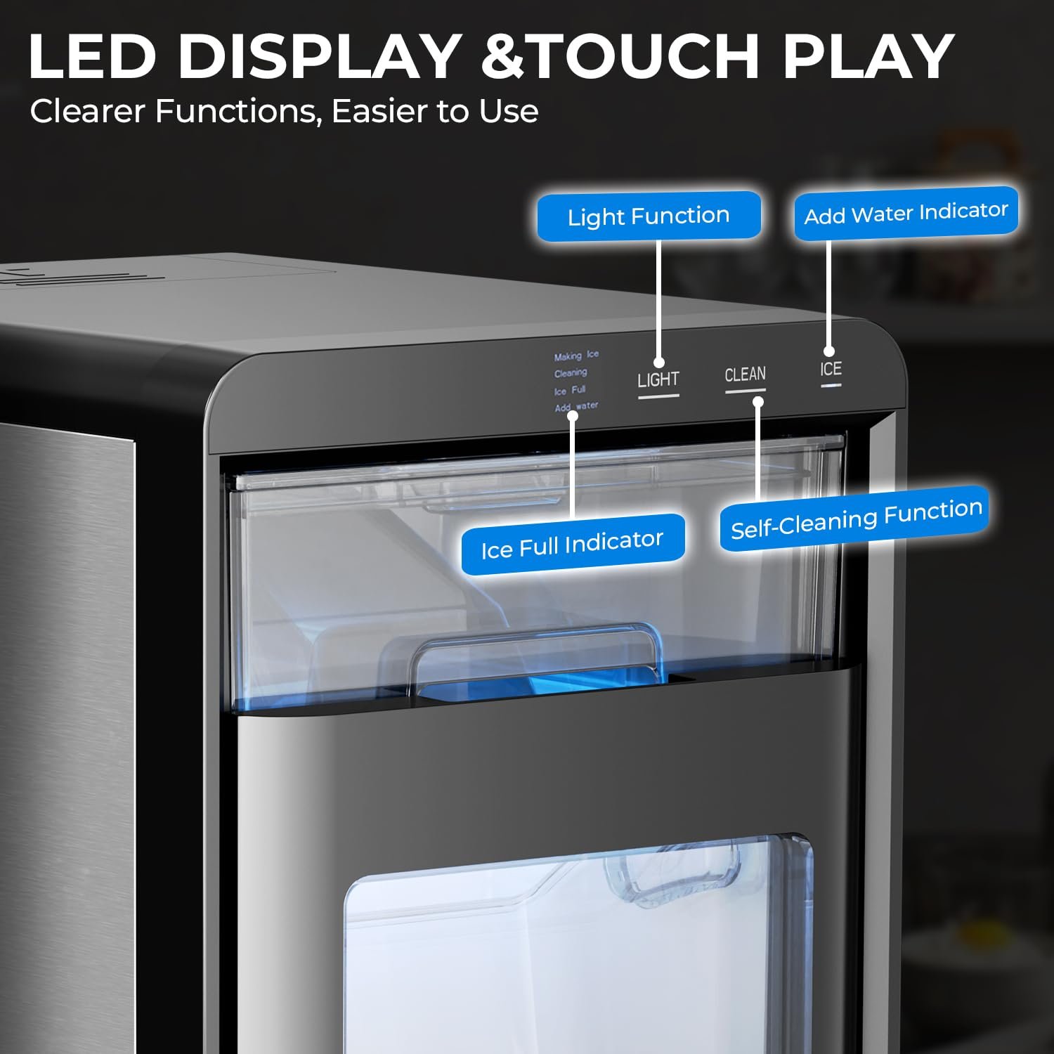 Nugget Ice Maker Countertop 44Lb/Day LED Display Machine