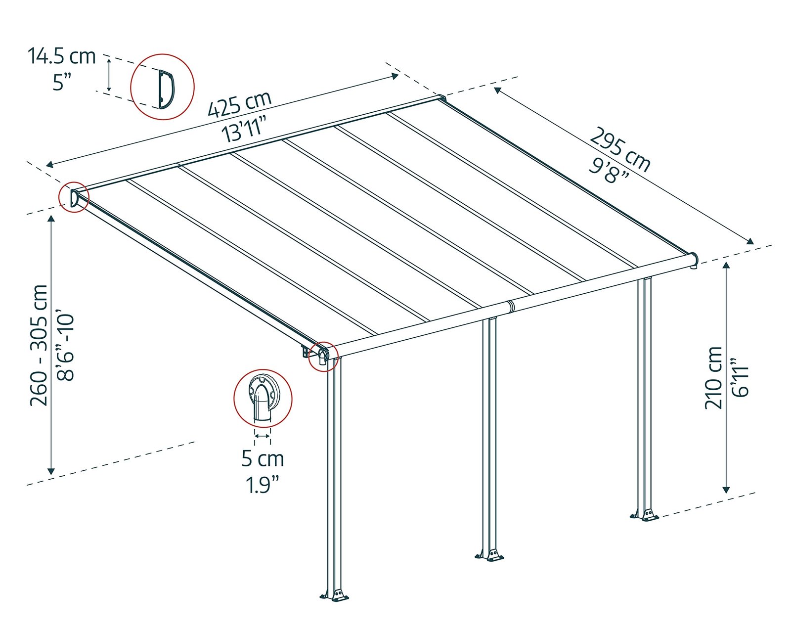 Palram OLYMPIA 3X4.25 GREY CLEAR PATIO COVER