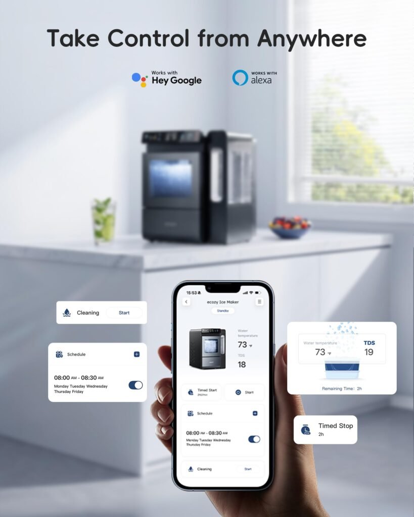 Smart Nugget Ice Maker Countertop with 1.14 Gal Side Tank 40 lbs/Day
