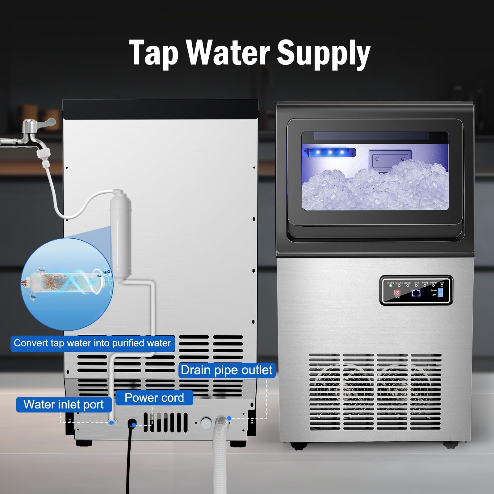 100 lbs Nugget Ice Maker Under Counter Self-Clean Compact Freestanding