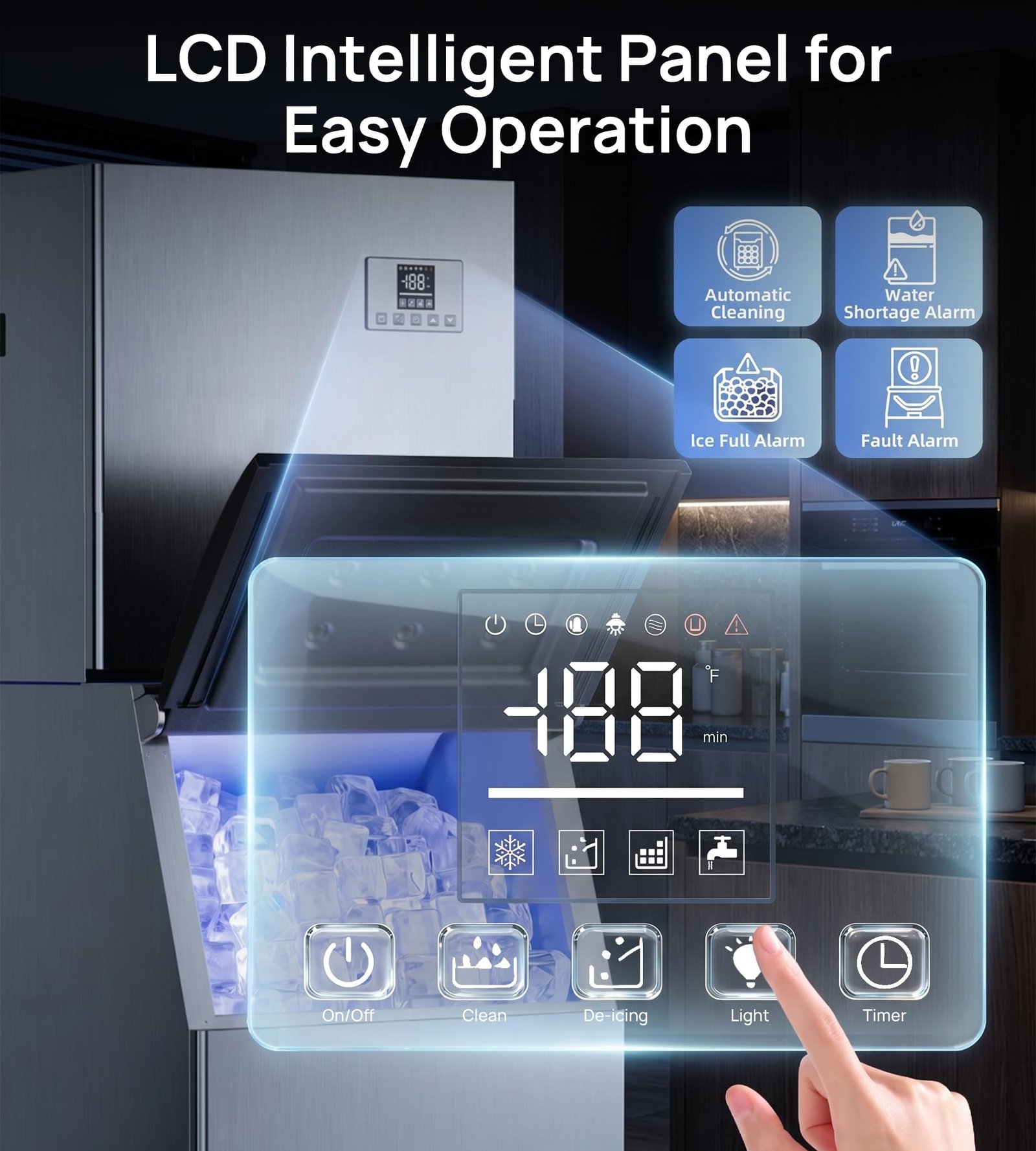 Commercial Ice Maker, 450 lbs/24H, 250 lbs Storage, Self-Cleaning, Ice Ready in 7โ15 Min, Stainless Steel