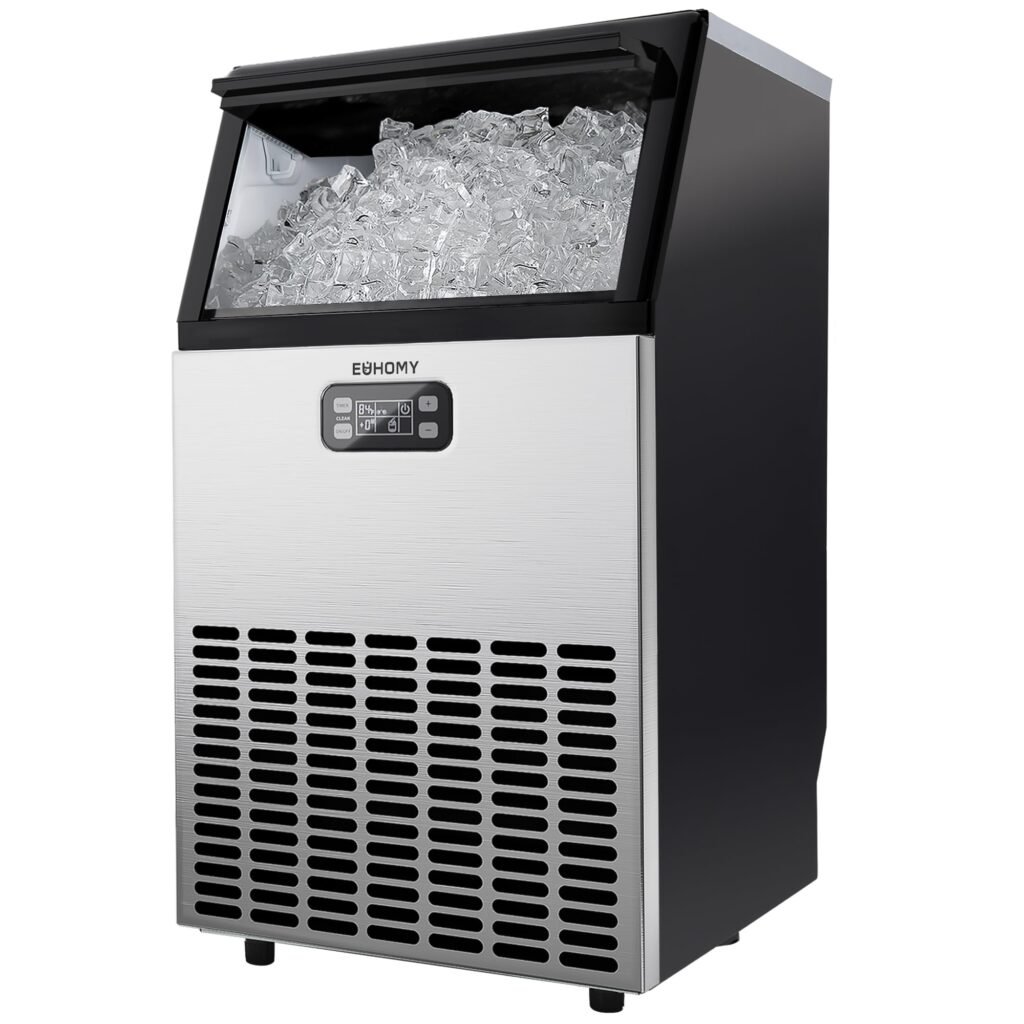 Commercial Ice Maker, 100 lbs/24H, 33 lbs Storage, Under Counter, Freestanding, Stainless Steel