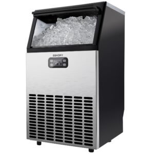 Commercial Ice Maker, 100 lbs/24H, 33 lbs Storage, Under Counter, Freestanding, Stainless Steel
