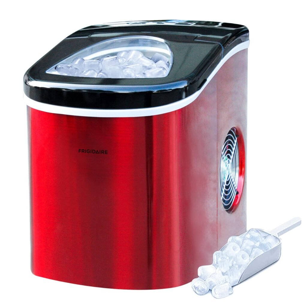Counter top Portable, 26 lb per Day Nugget Ice Maker Machine (Red Stainless Steel)