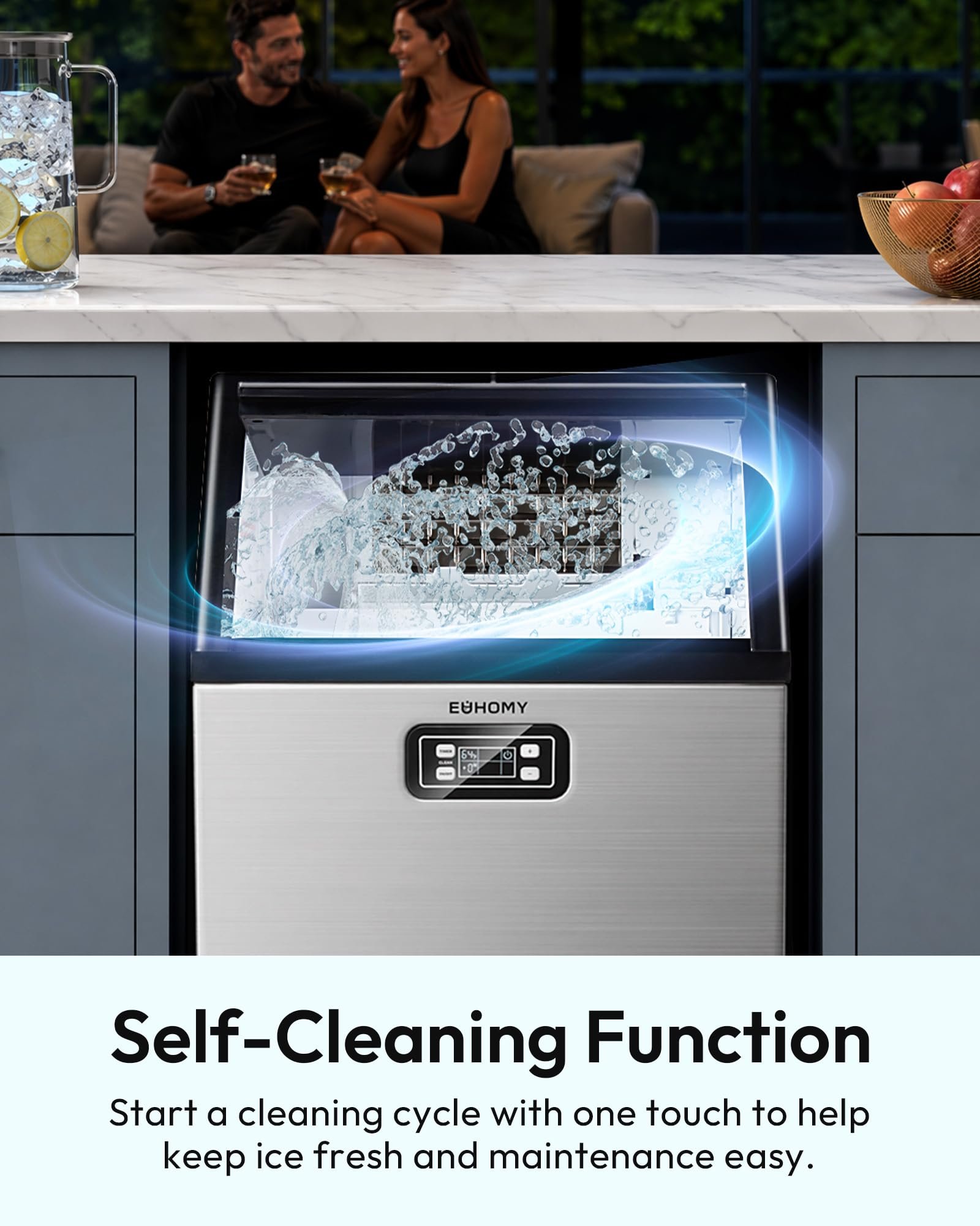 Commercial Ice Maker, 100 lbs/24H, 33 lbs Storage, Under Counter, Freestanding, Stainless Steel