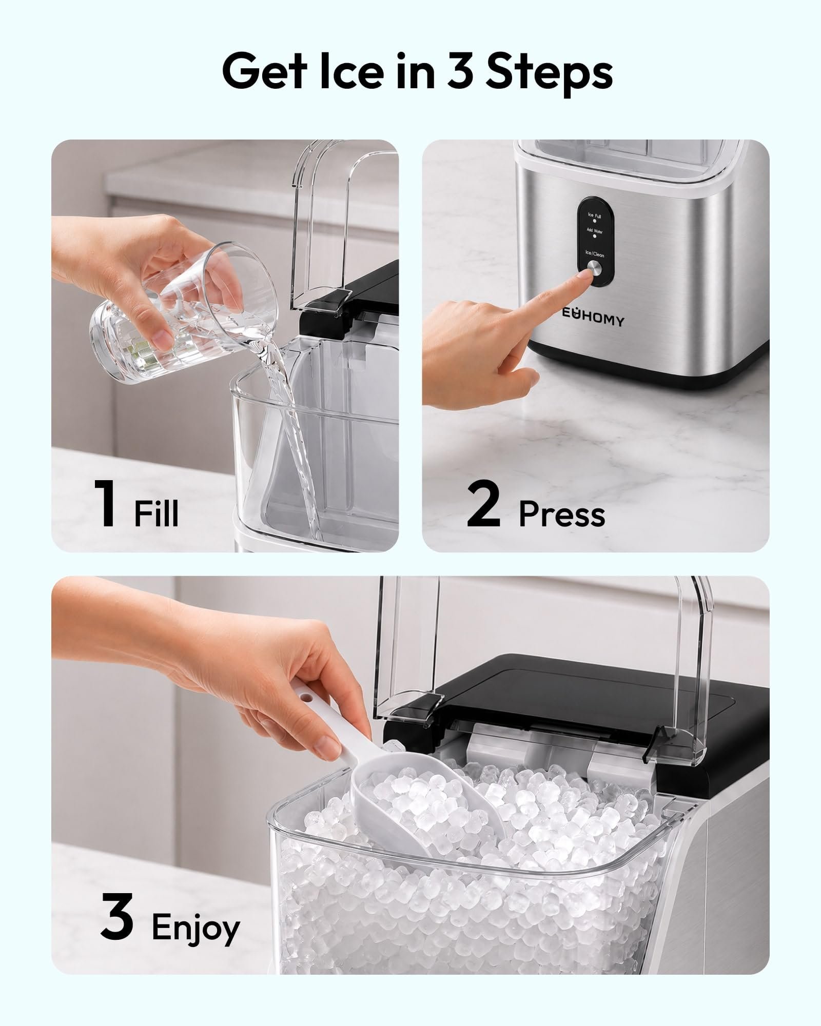 Countertop Nugget Ice Maker, 35 lbs/24H, Ready in 7 Min, Self-Cleaning, Stainless Steel