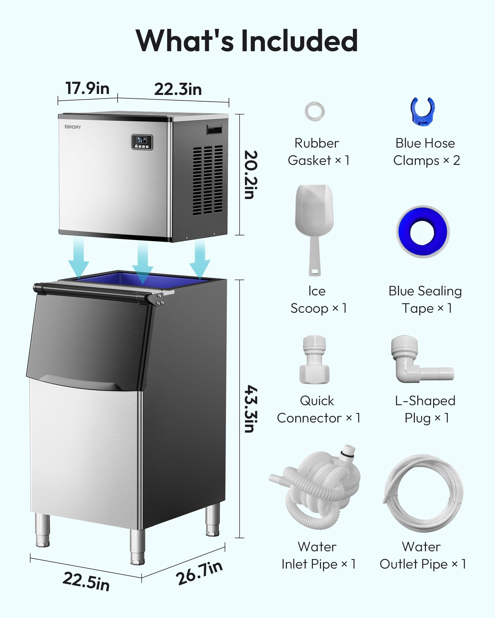 Commercial Ice Maker Machine,400lbs/24H,250lbs Bin,Stainless Steel