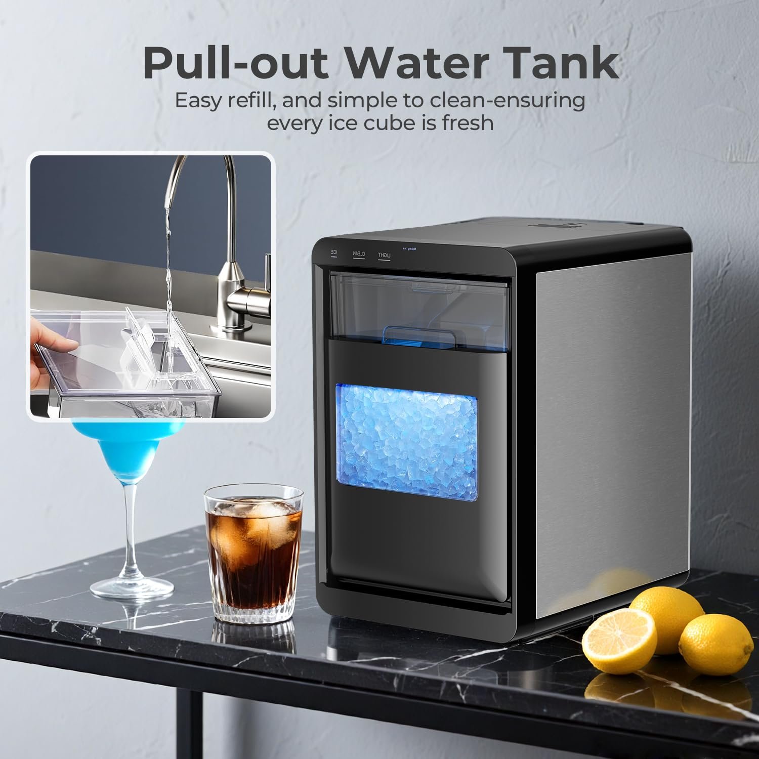 Nugget Ice Maker Countertop 44Lb/Day LED Display Machine