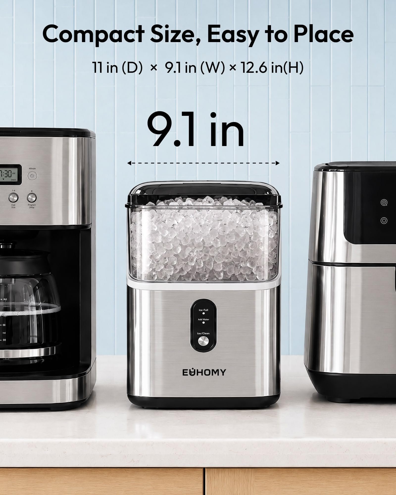 Countertop Nugget Ice Maker, 35 lbs/24H, Ready in 7 Min, Self-Cleaning, Stainless Steel