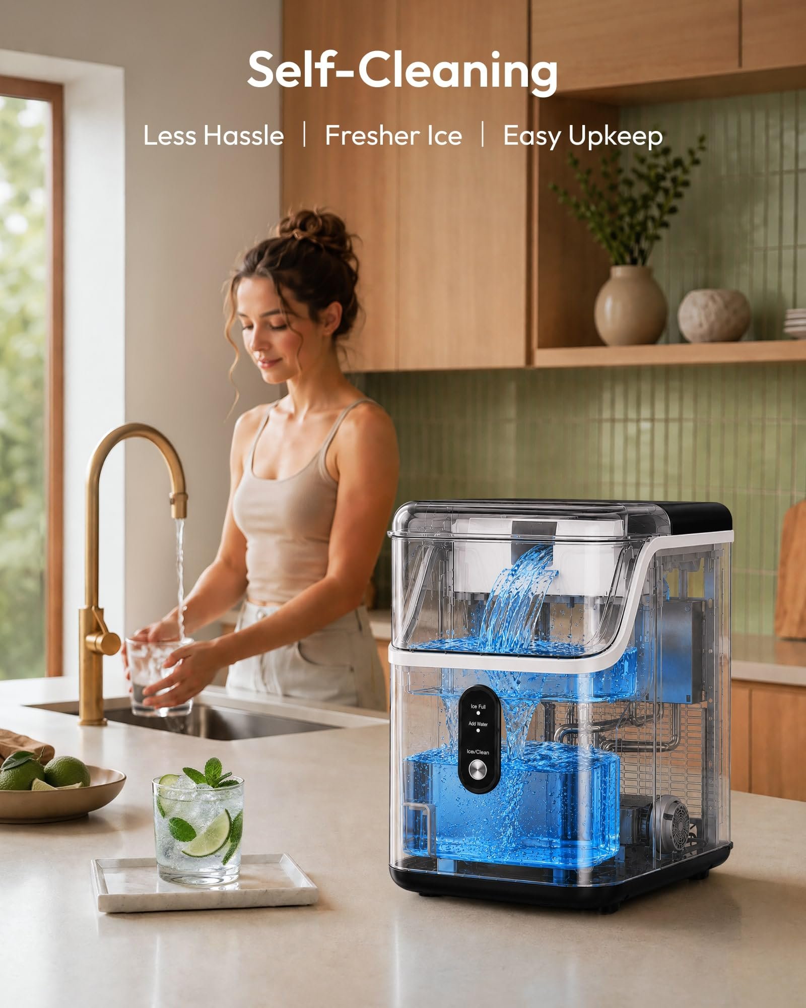 Countertop Nugget Ice Maker, 35 lbs/24H, Ready in 7 Min, Self-Cleaning, Stainless Steel