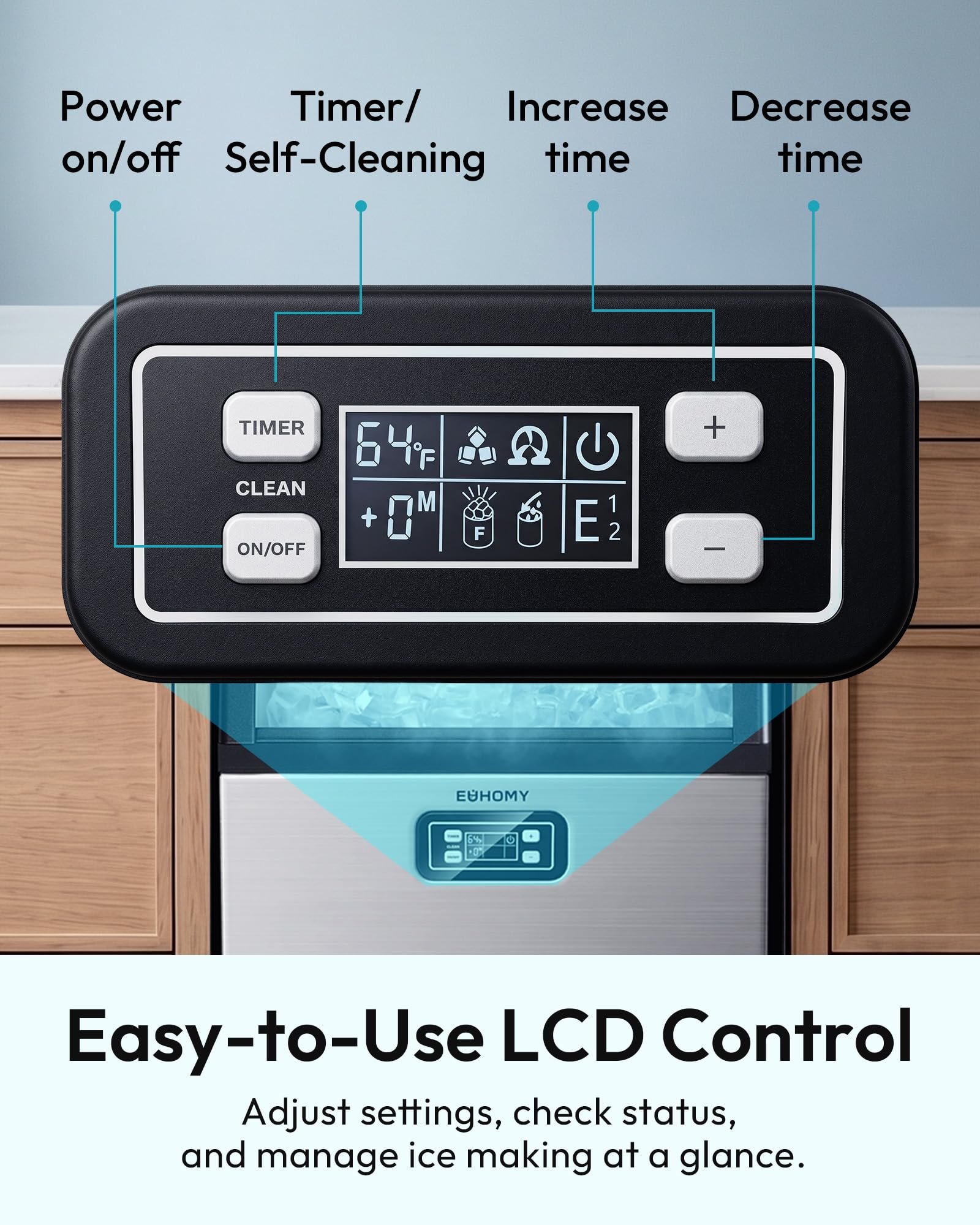 Commercial Ice Maker, 100 lbs/24H, 33 lbs Storage, Under Counter, Freestanding, Stainless Steel