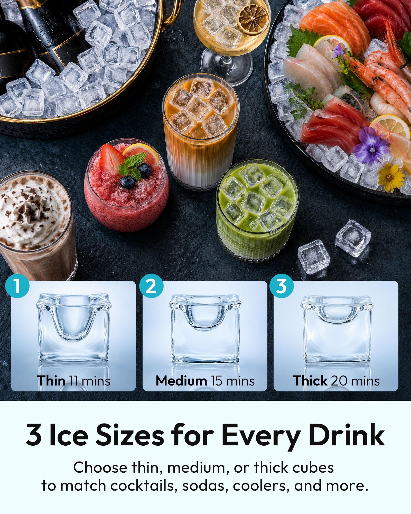 Commercial Ice Maker, 100 lbs/24H, 33 lbs Storage, Under Counter, Freestanding, Stainless Steel