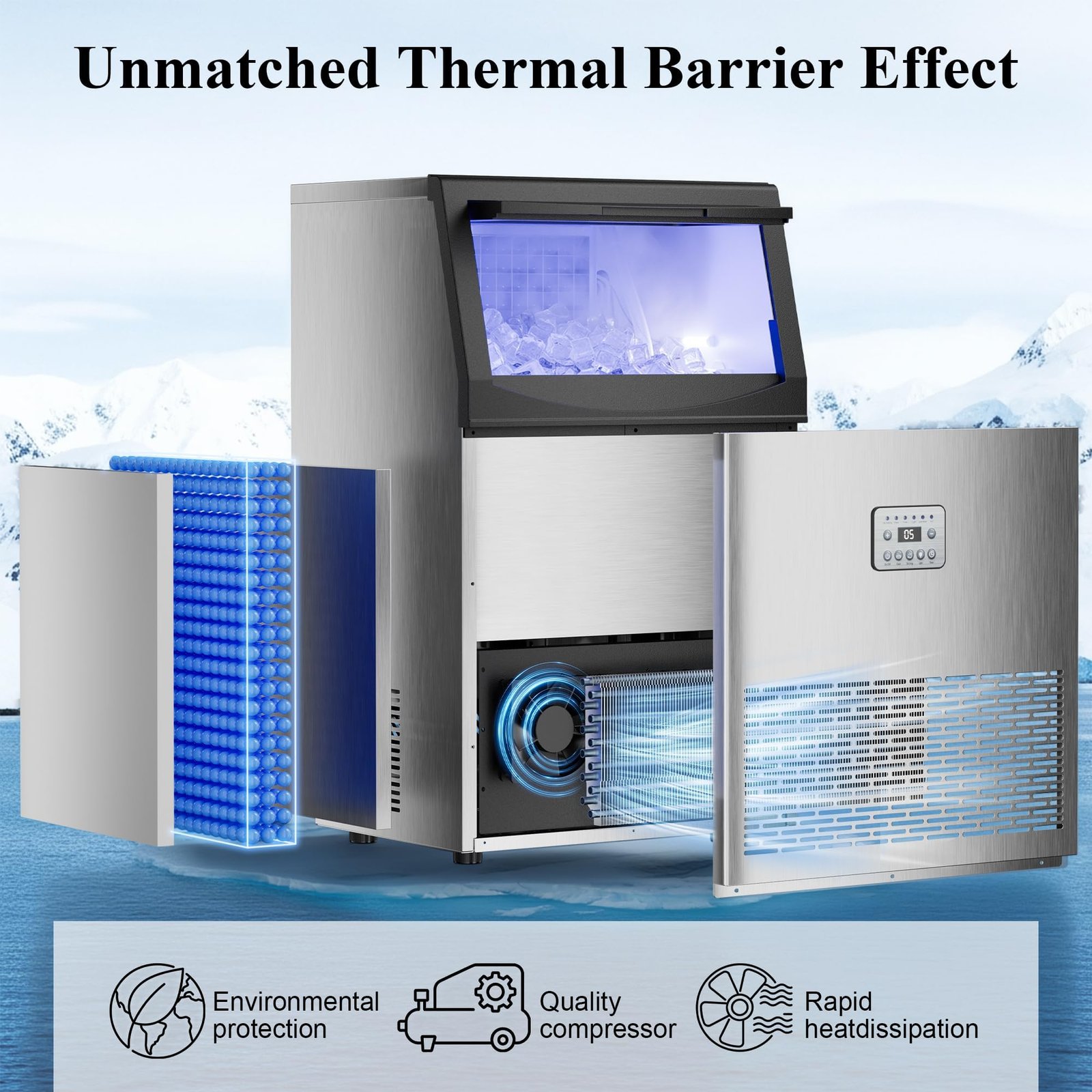 Commercial Ice Maker, 240 lbs/24H, 96 Cubes in 14 Min, 50 lbs Storage, Self-Cleaning, Water Filter, Stainless Steel