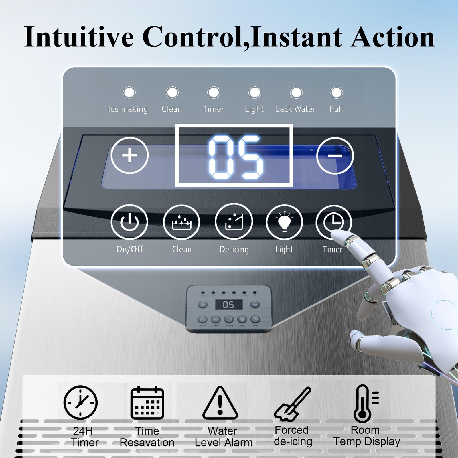 Commercial Ice Maker, 240 lbs/24H, 96 Cubes in 14 Min, 50 lbs Storage, Self-Cleaning, Water Filter, Stainless Steel