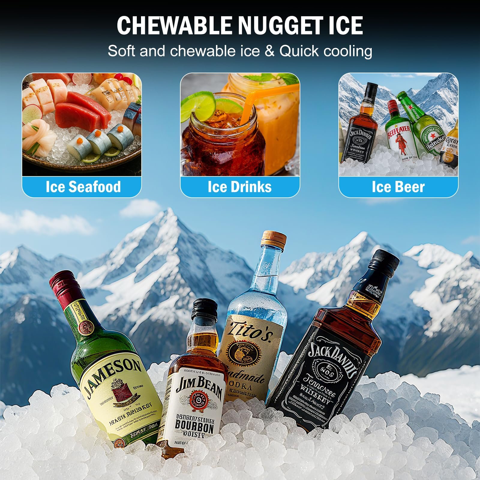 100 lbs Nugget Ice Maker Under Counter Self-Clean Compact Freestanding