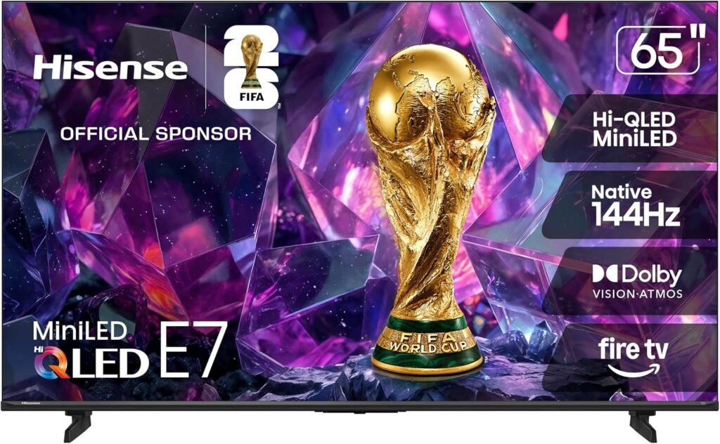 Hisense 65" E7 Cinema Series Hi-QLED Mini-LED 4K UHD Smart Fire TV (65E7SF, 2026 NEW) - Native 144Hz, AI Picture, Dolby Vision IQ · Atmos, FALD, HDR10+ Adaptive, MEMC, Alexa+