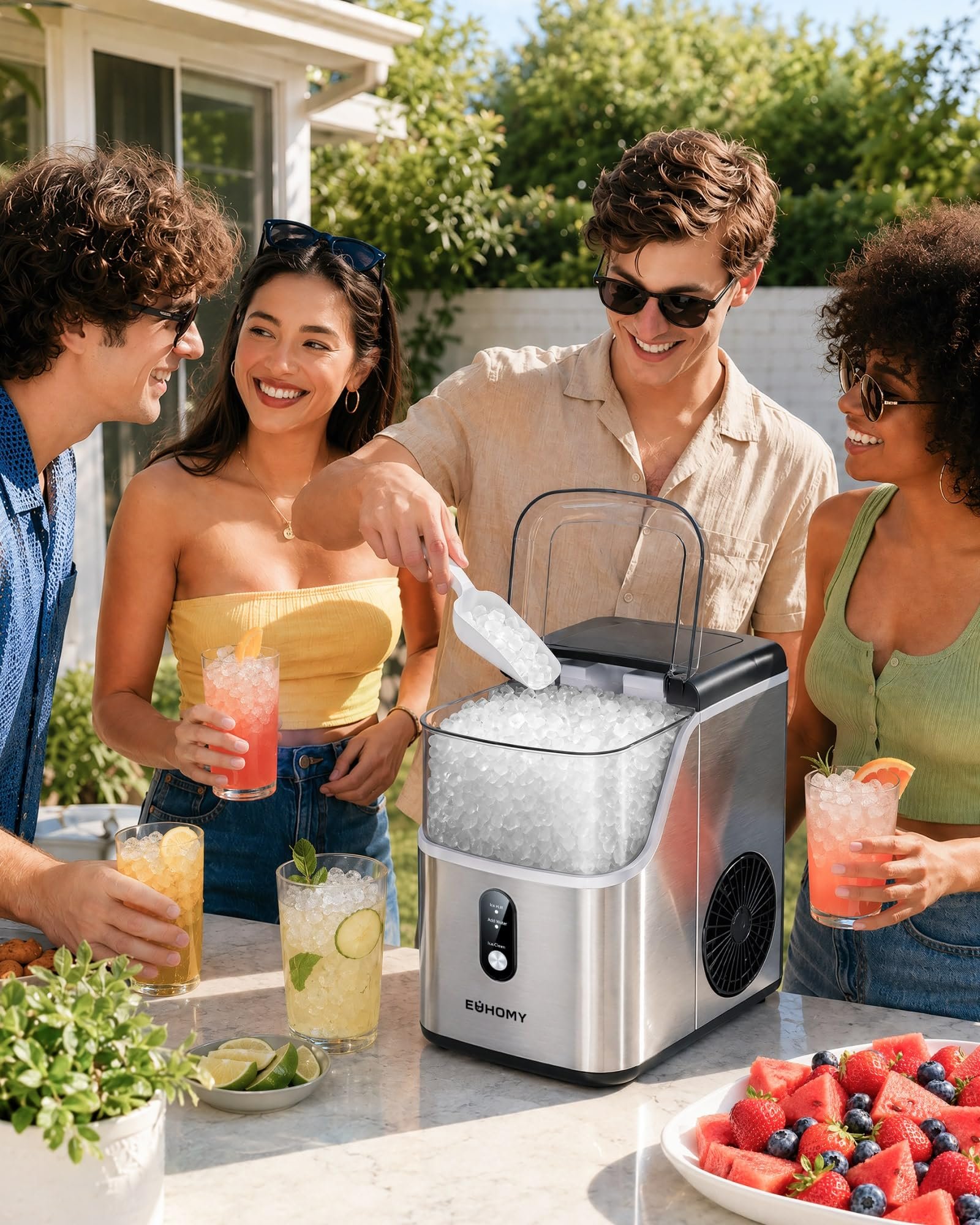 Countertop Nugget Ice Maker, 35 lbs/24H, Ready in 7 Min, Self-Cleaning, Stainless Steel
