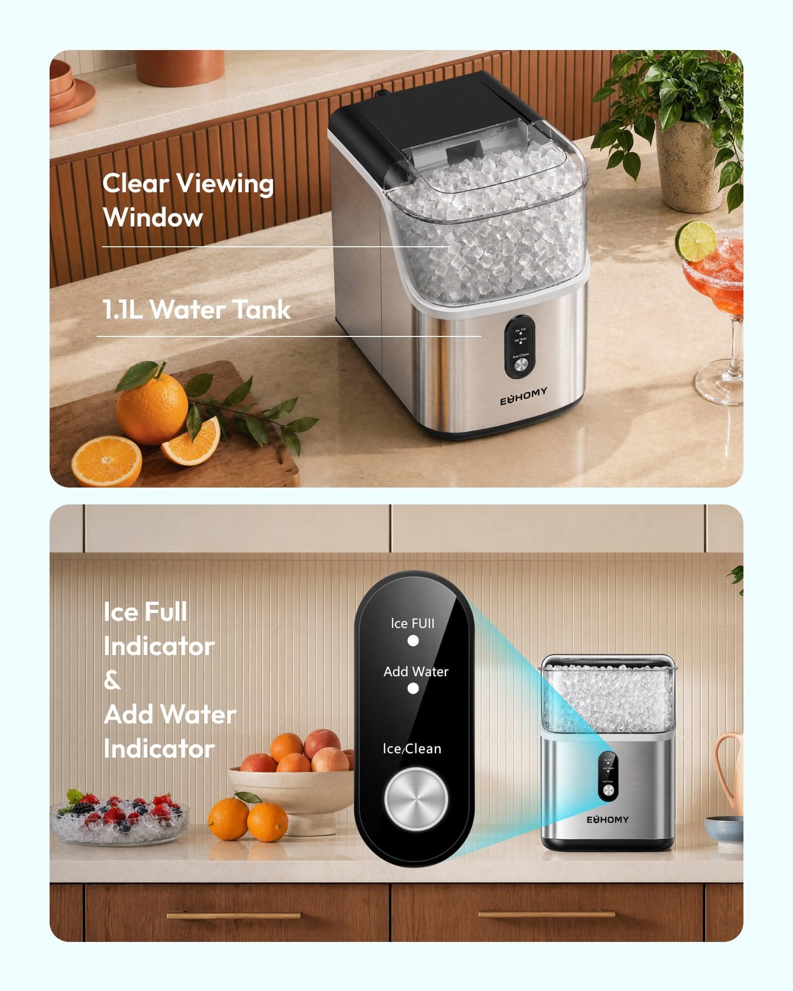 Countertop Nugget Ice Maker, 35 lbs/24H, Ready in 7 Min, Self-Cleaning, Stainless Steel