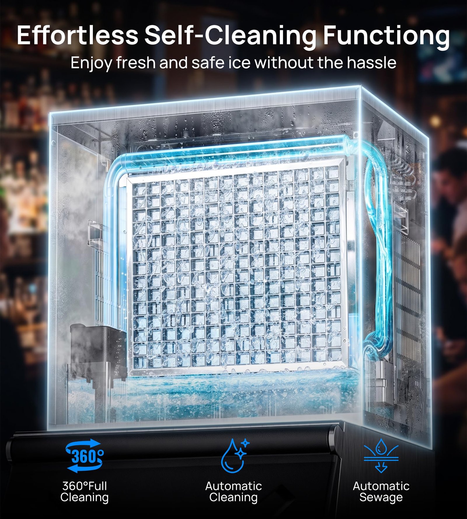 Commercial Ice Maker, 450 lbs/24H, 250 lbs Storage, Self-Cleaning, Ice Ready in 7โ15 Min, Stainless Steel