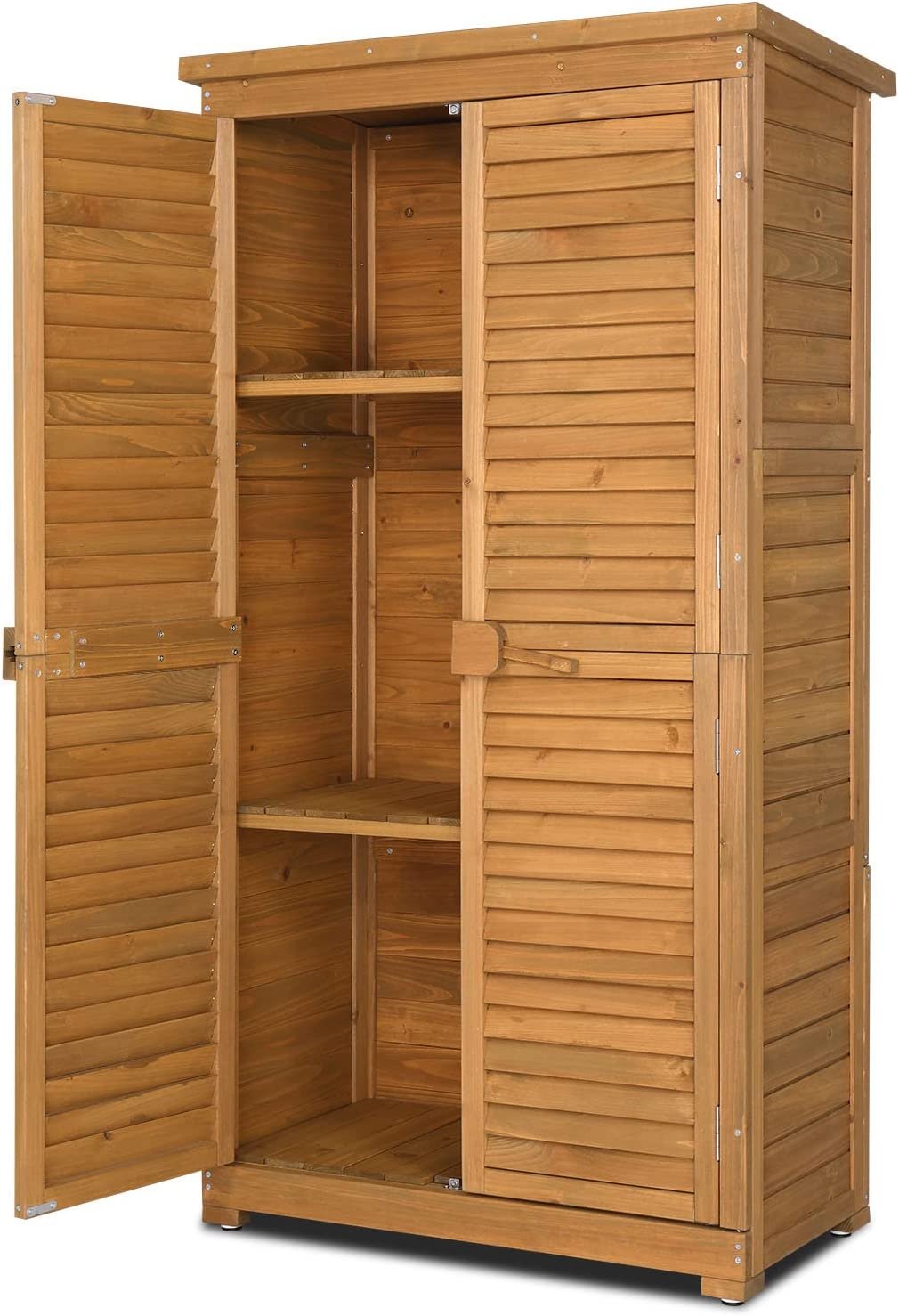 Lofka Outdoor Storage Cabinet Garden Shed w/ Asphalt Roof, Wooden, Natural